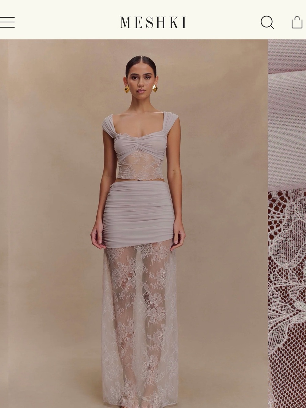 Meshki lilac Guinevere Lace Maxi Skirt